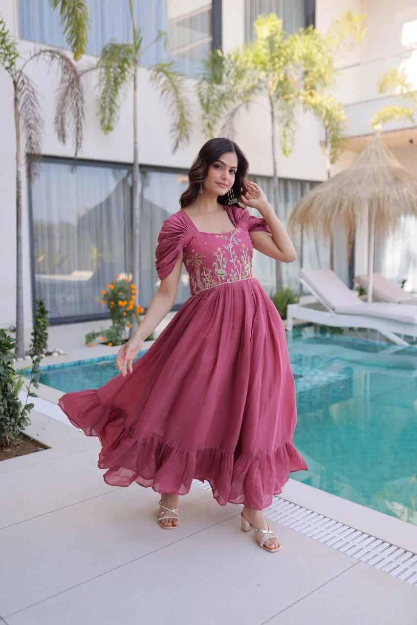 Mal Chanderi Beads Embroidered Long Gown