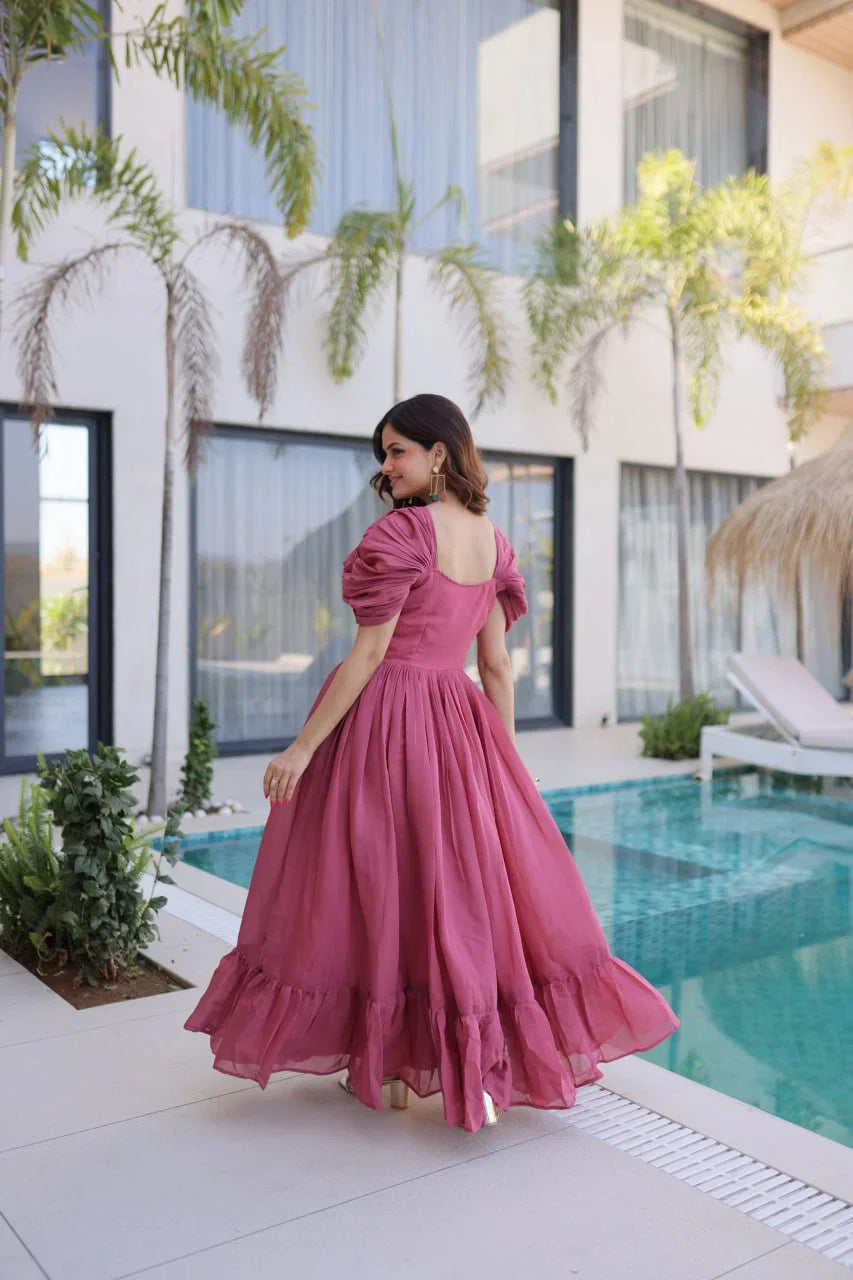 Mal Chanderi Beads Embroidered Long Gown