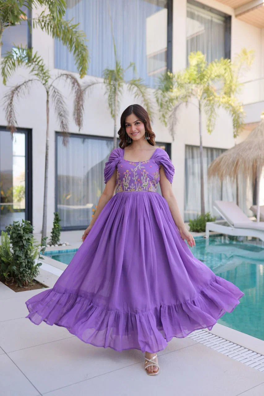 Mal Chanderi Beads Embroidered Long Gown