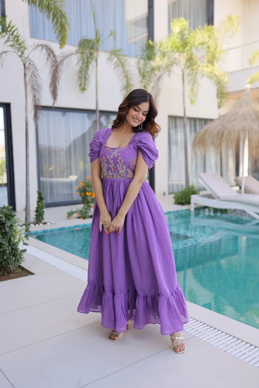 Mal Chanderi Beads Embroidered Long Gown