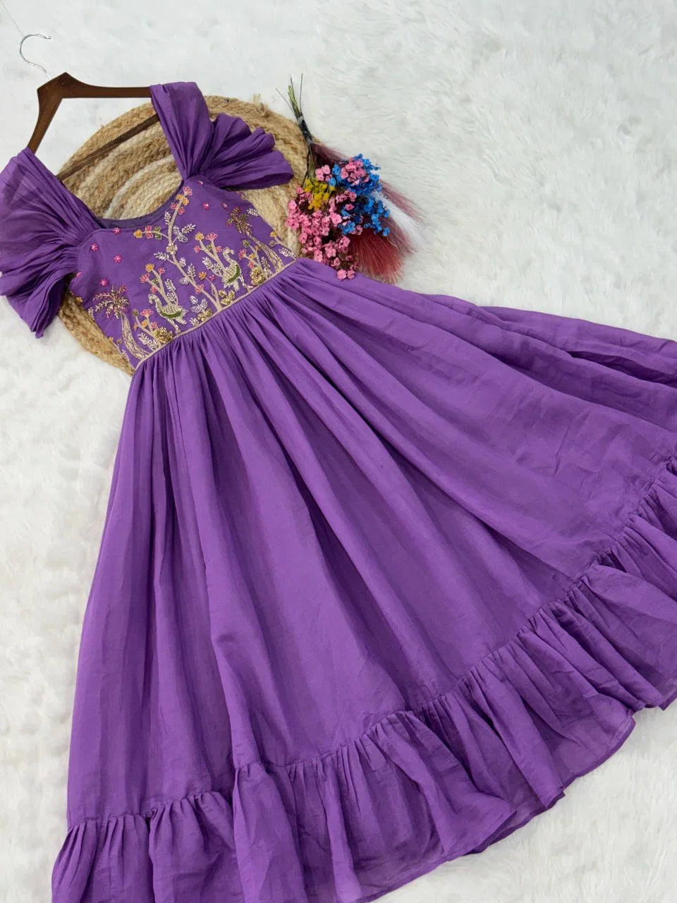 Mal Chanderi Beads Embroidered Long Gown