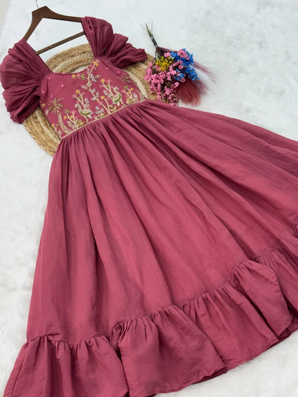 Mal Chanderi Beads Embroidered Long Gown