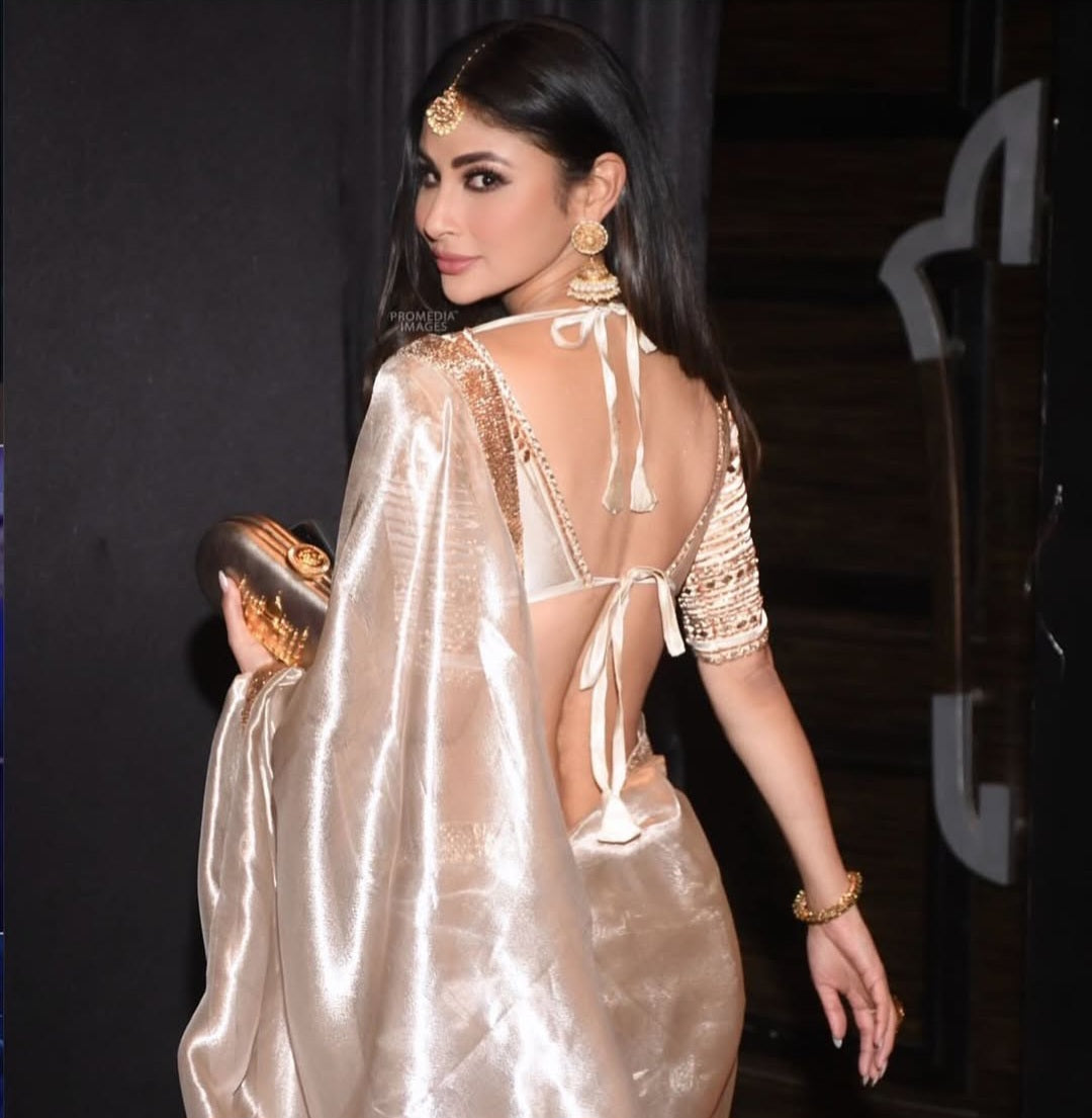 Moni Roy Wear Viral Aangi Blouse Saree With Hand Charkhi Gota Work