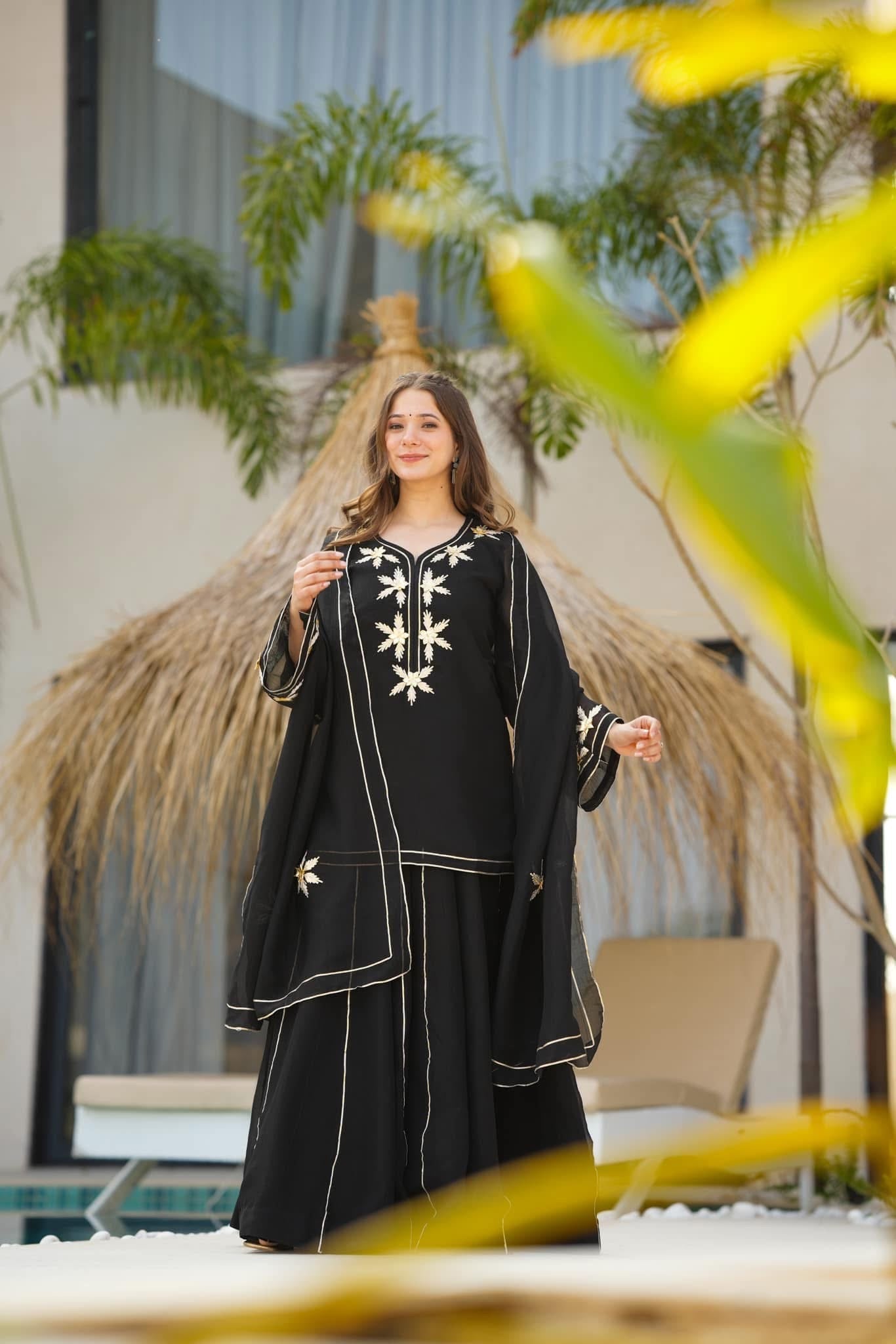 Heavenly Handmade Kurta Sharara Plazzo Set With Charkhi Gota Work