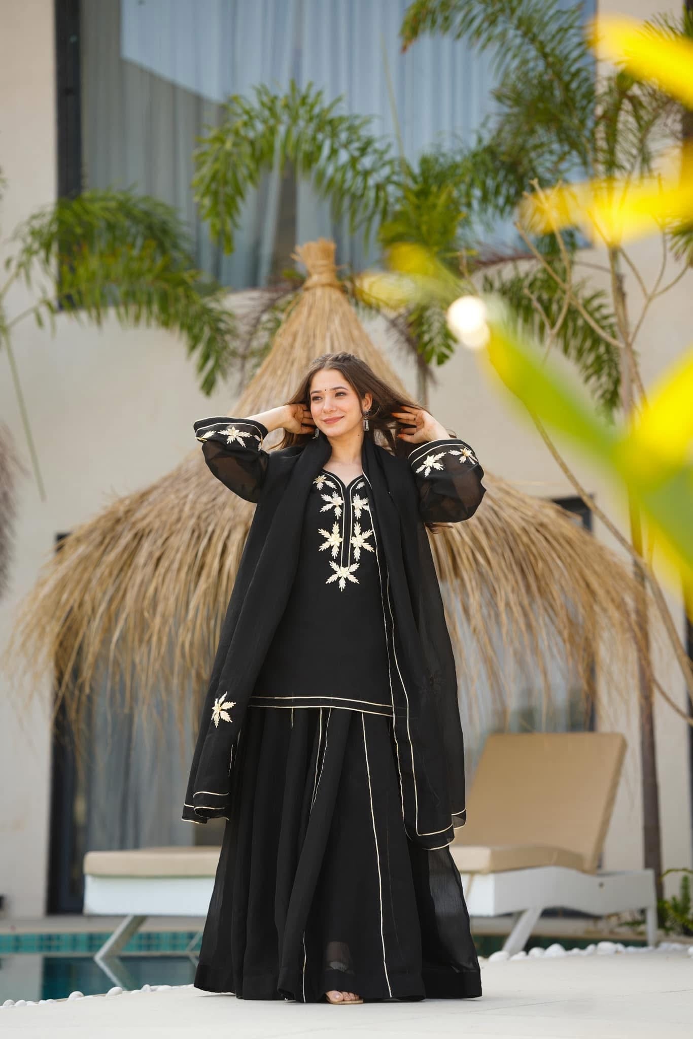 Heavenly Handmade Kurta Sharara Plazzo Set With Charkhi Gota Work