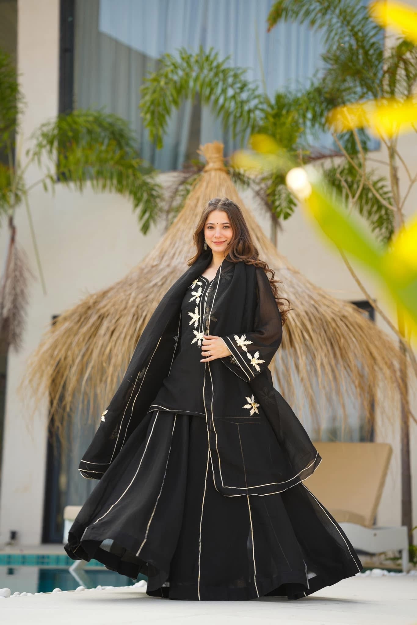Heavenly Handmade Kurta Sharara Plazzo Set With Charkhi Gota Work