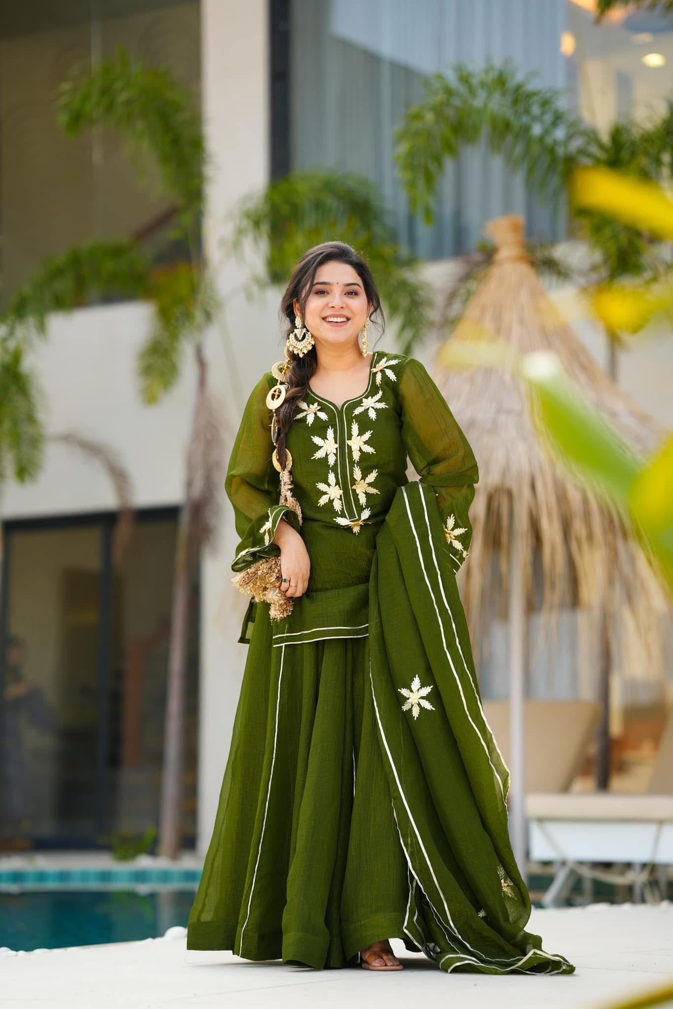 Heavenly Handmade Kurta Sharara Plazzo Set With Charkhi Gota Work