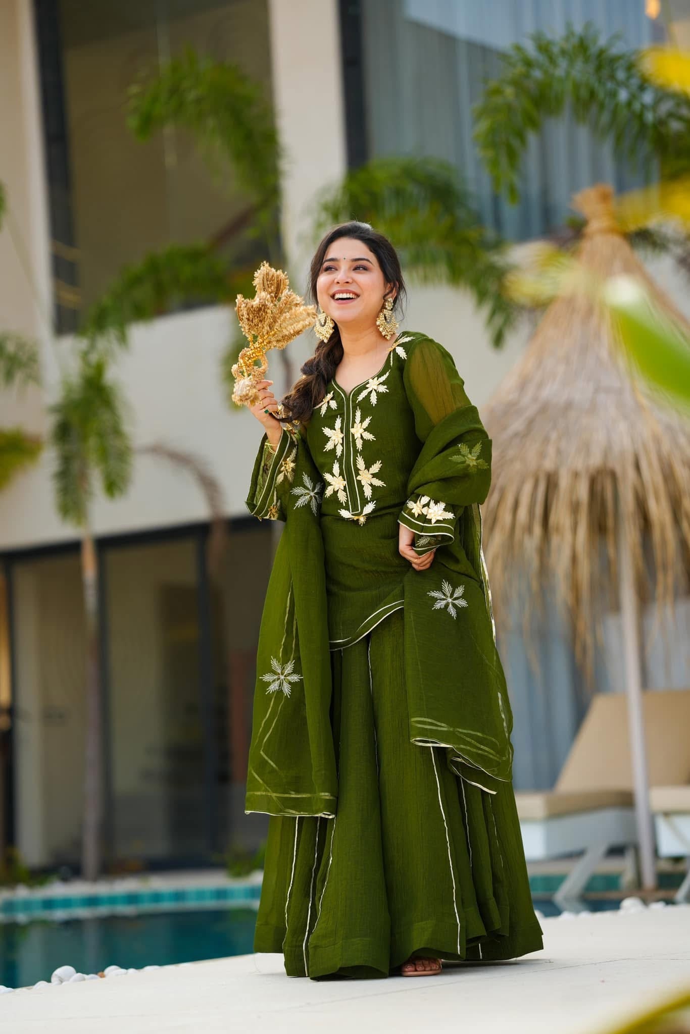 Heavenly Handmade Kurta Sharara Plazzo Set With Charkhi Gota Work