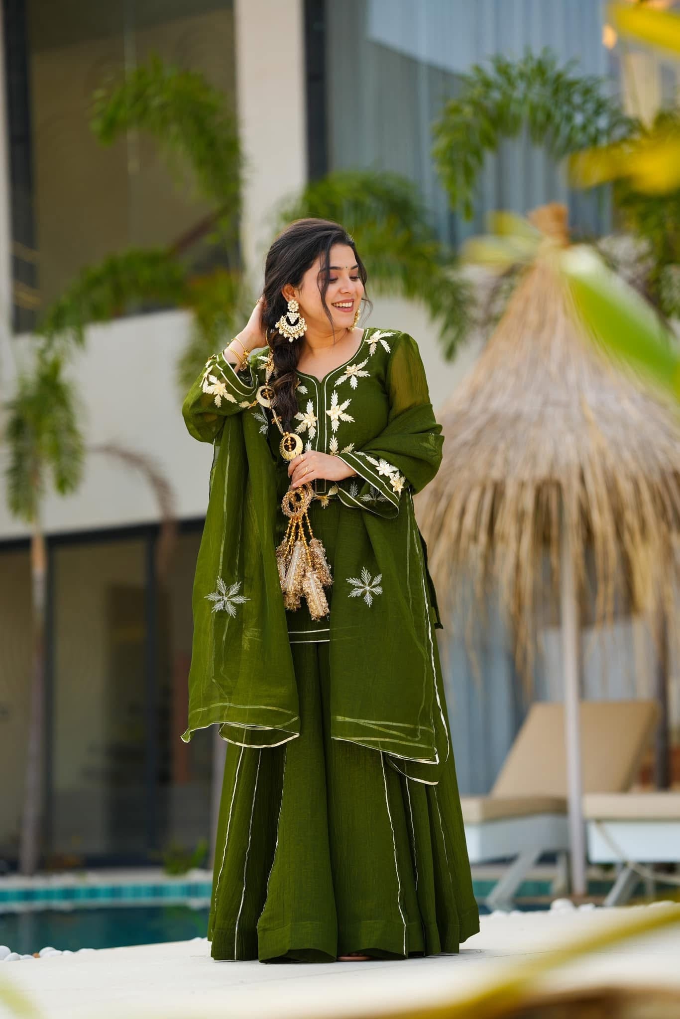 Heavenly Handmade Kurta Sharara Plazzo Set With Charkhi Gota Work