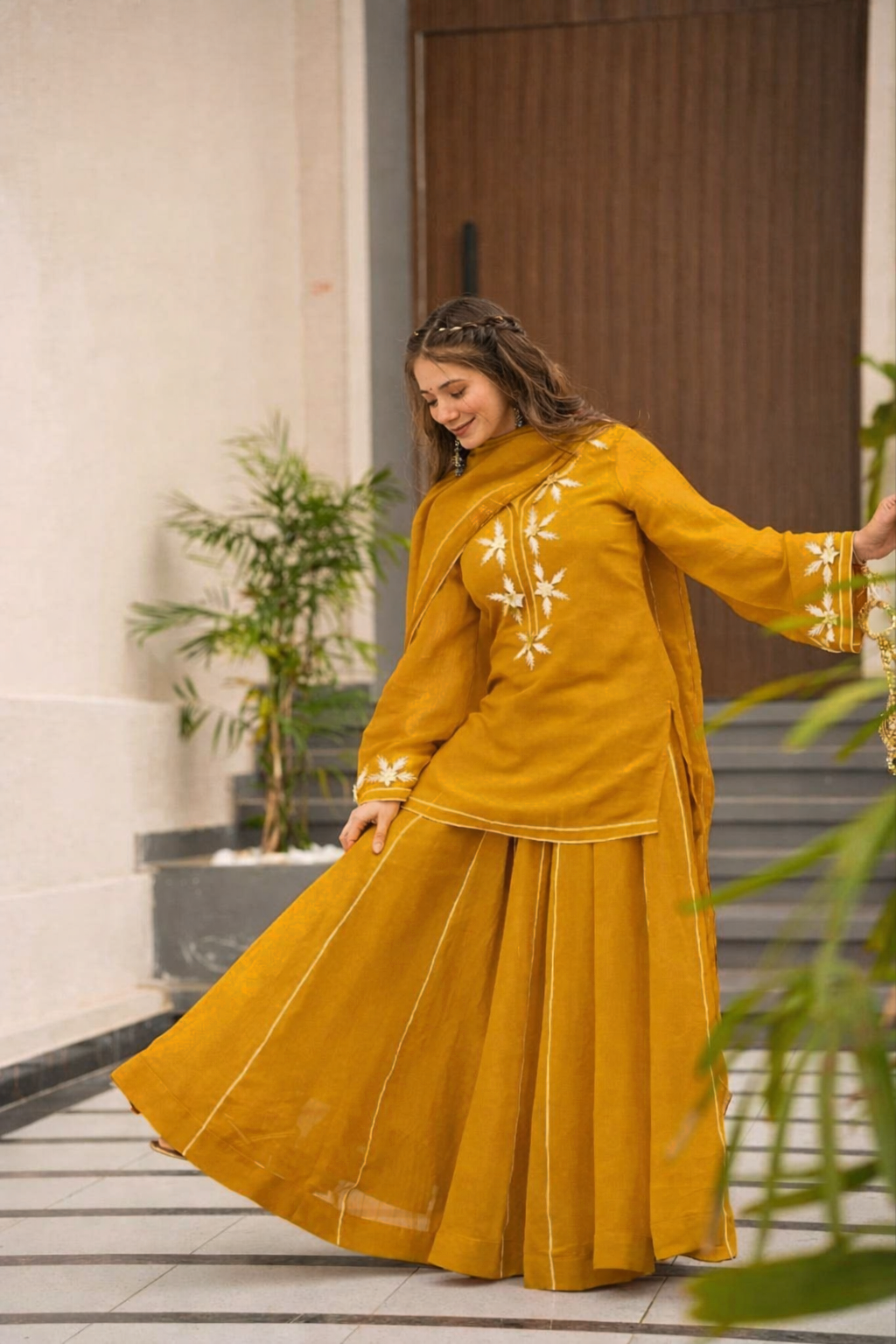 Heavenly Handmade Kurta Sharara Plazzo Set With Charkhi Gota Work