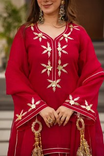 Heavenly Handmade Kurta Sharara Plazzo Set With Charkhi Gota Work
