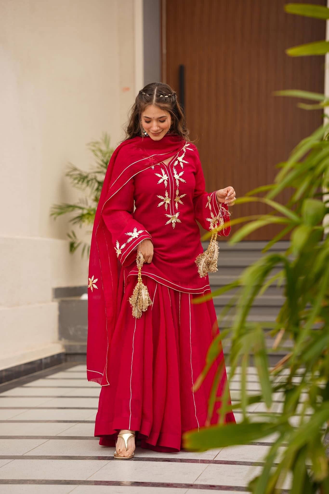 Heavenly Handmade Kurta Sharara Plazzo Set With Charkhi Gota Work