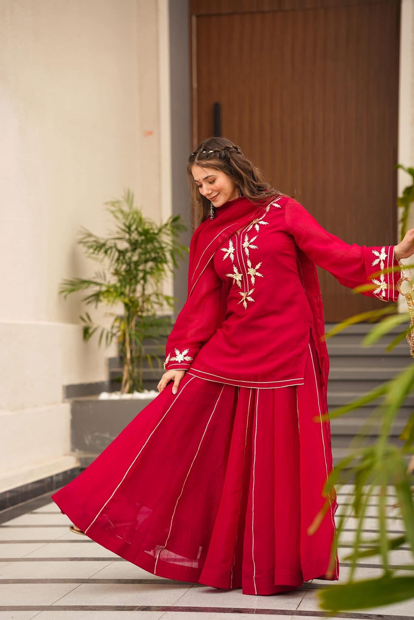 Heavenly Handmade Kurta Sharara Plazzo Set With Charkhi Gota Work