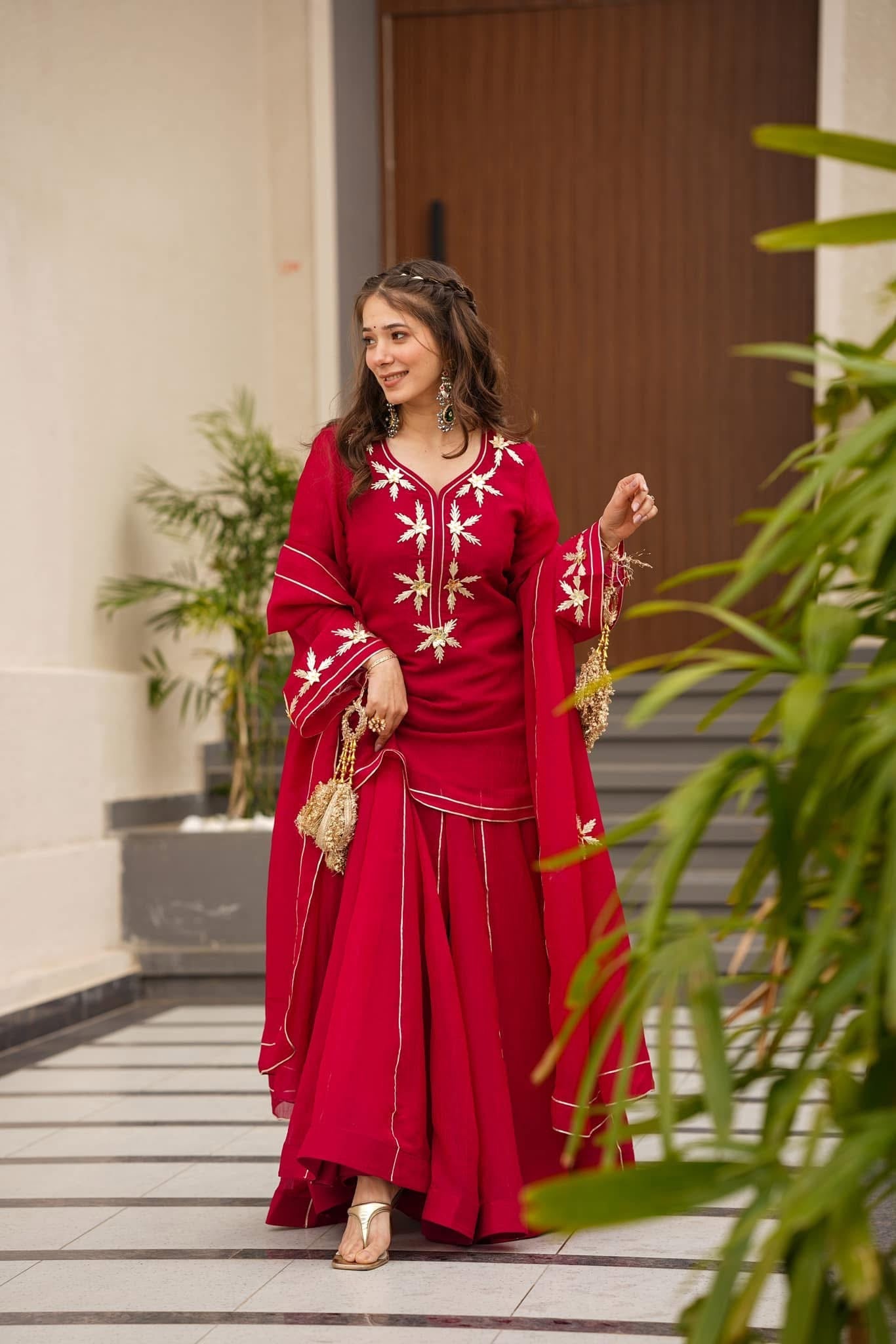 Heavenly Handmade Kurta Sharara Plazzo Set With Charkhi Gota Work