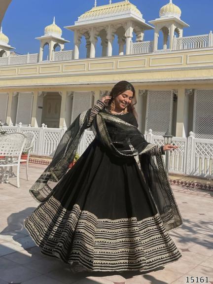Black Rayon Embroidered Kali Cut Gown Set