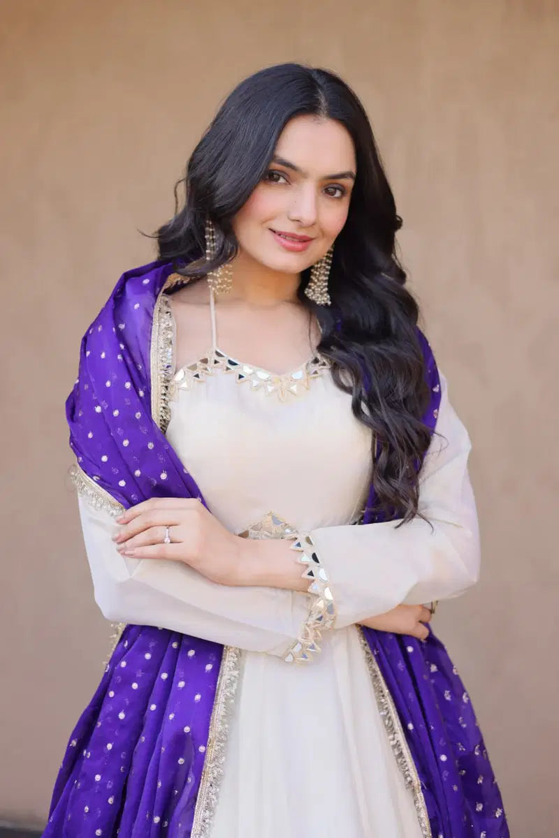 readymade cosmos with mirror work wholesale gown with dupatta