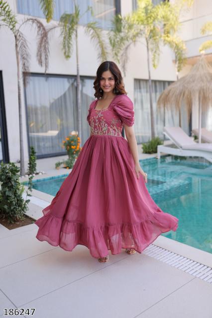 Mal Chanderi Beads Embroidered Long Gown