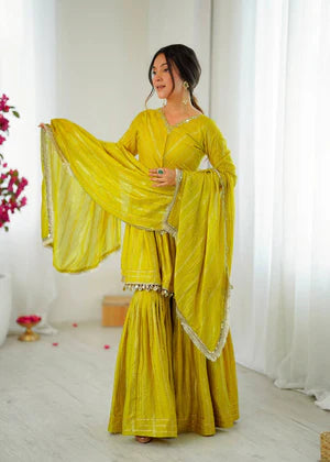 Dusty Rose Chanderi Silk Sharara Set with Real Mirror & Handwork Embroidery