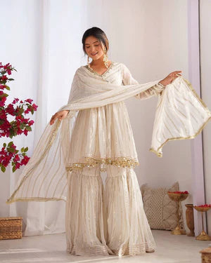 Dusty Rose Chanderi Silk Sharara Set with Real Mirror & Handwork Embroidery