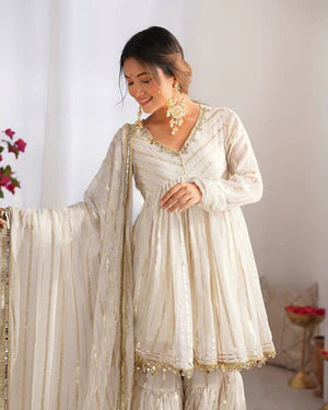 Dusty Rose Chanderi Silk Sharara Set with Real Mirror & Handwork Embroidery
