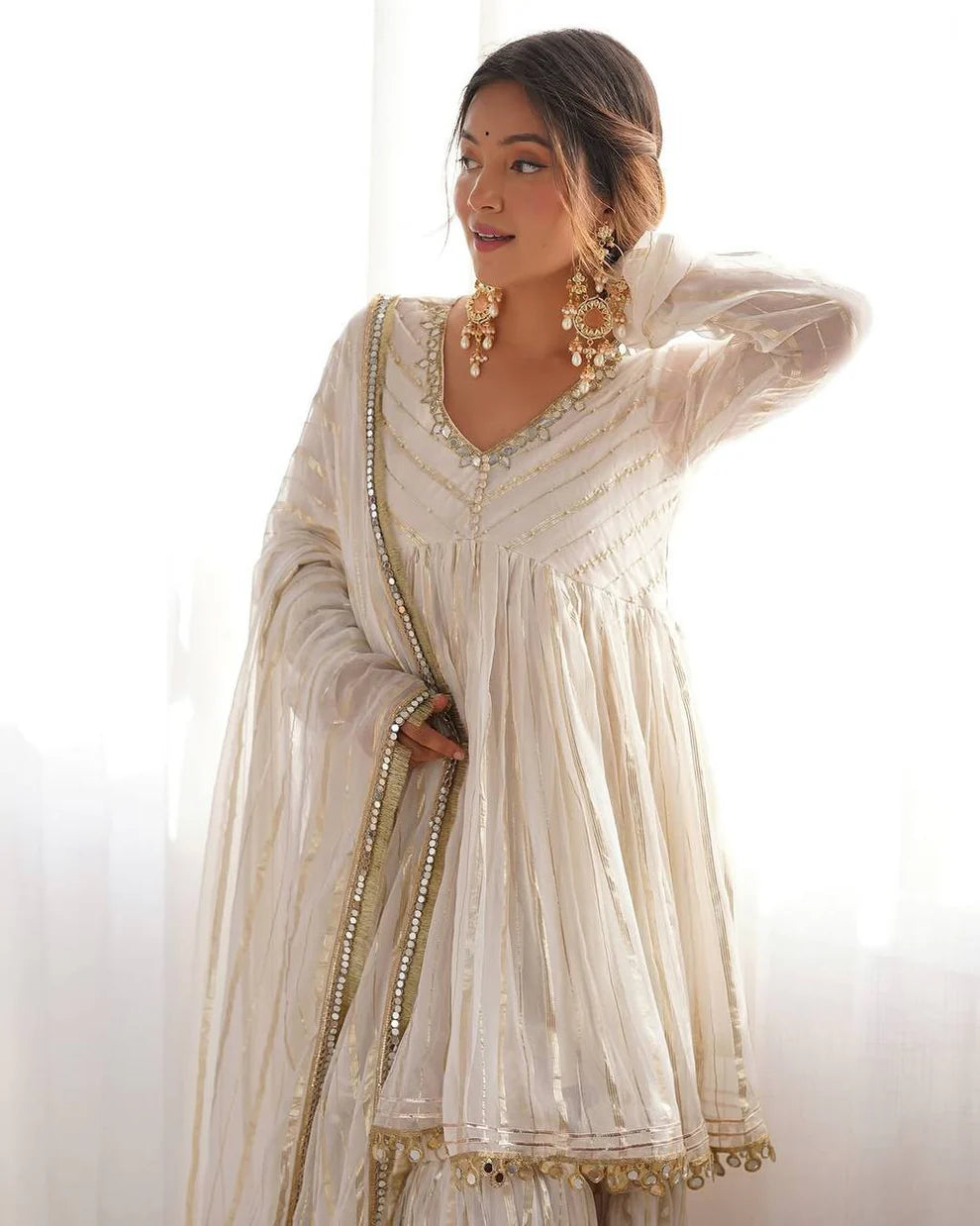 Dusty Rose Chanderi Silk Sharara Set with Real Mirror & Handwork Embroidery
