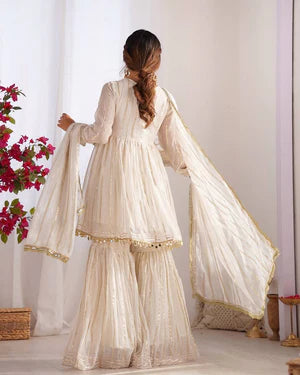 Dusty Rose Chanderi Silk Sharara Set with Real Mirror & Handwork Embroidery