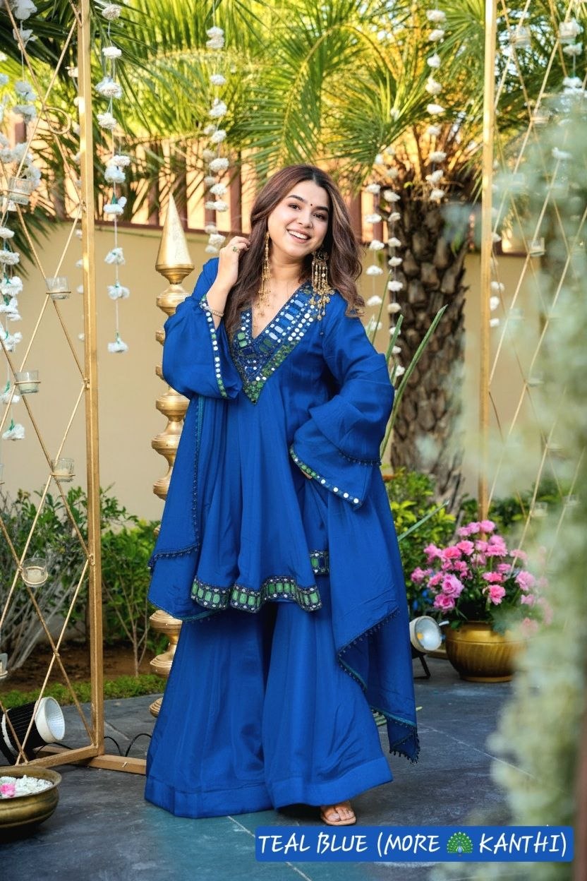 Instagram's Most Viral Super Hit AliyaCut KEDIYA STYLE Real Mirror Work Plazzo Set