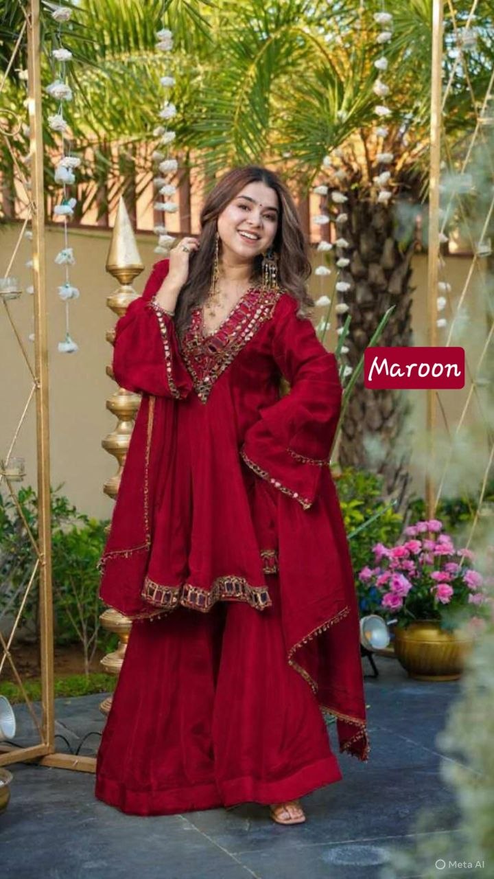 Instagram's Most Viral Super Hit AliyaCut KEDIYA STYLE Real Mirror Work Plazzo Set