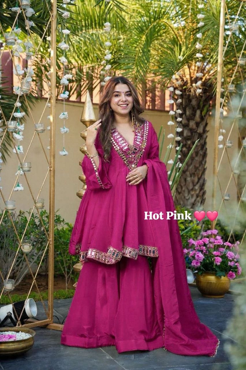 Instagram's Most Viral Super Hit AliyaCut KEDIYA STYLE Real Mirror Work Plazzo Set