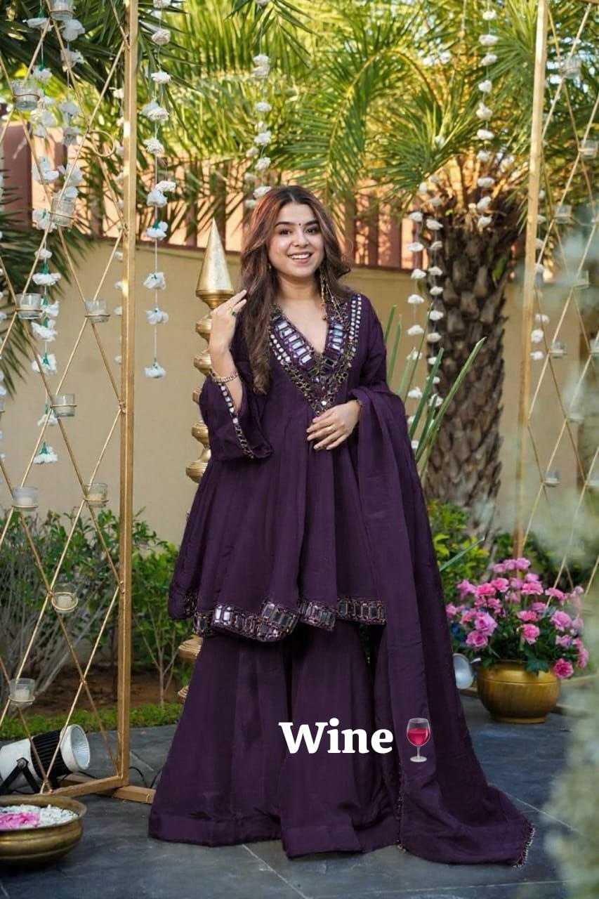 Instagram's Most Viral Super Hit AliyaCut KEDIYA STYLE Real Mirror Work Plazzo Set