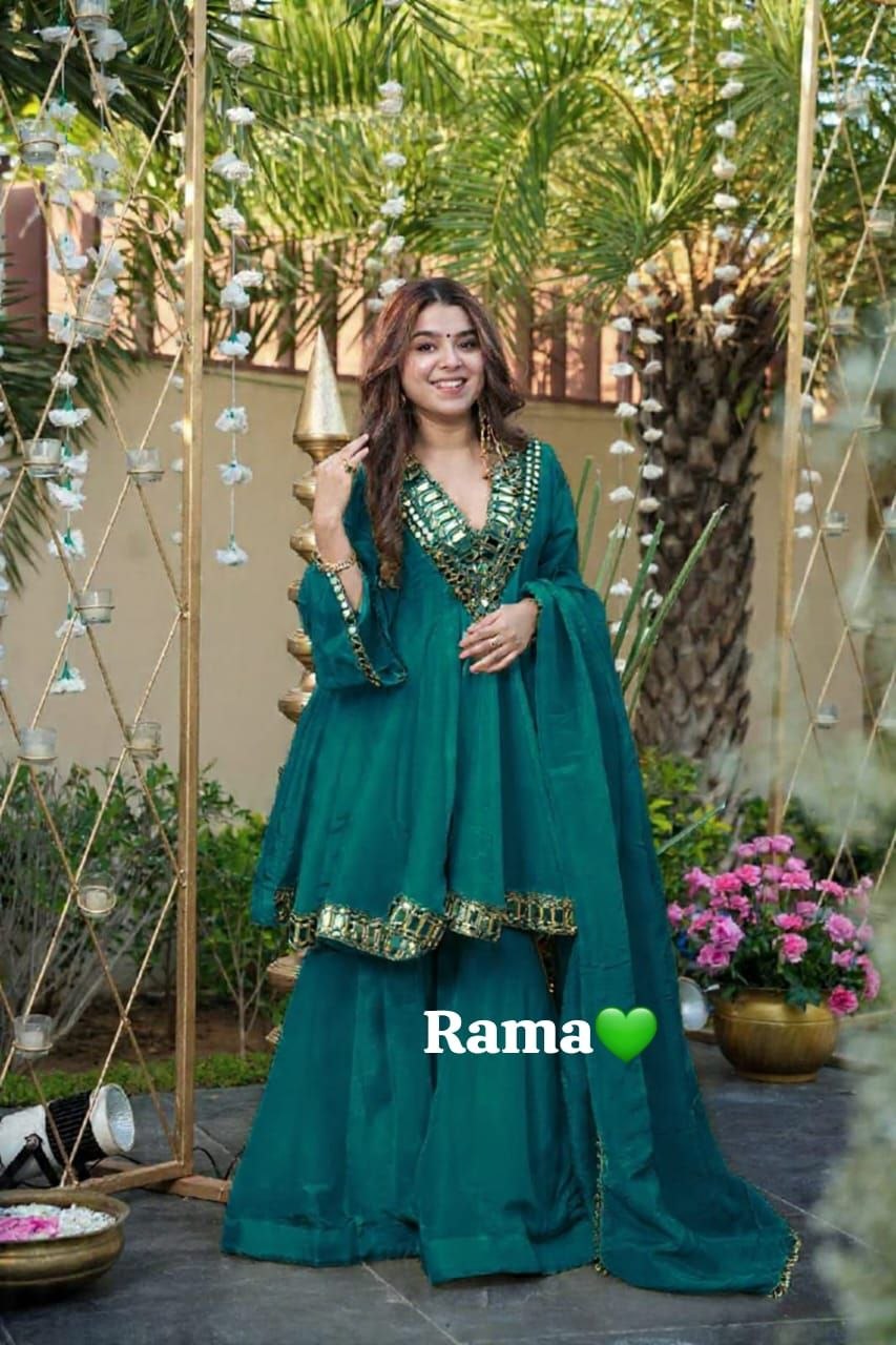 Instagram's Most Viral Super Hit AliyaCut KEDIYA STYLE Real Mirror Work Plazzo Set