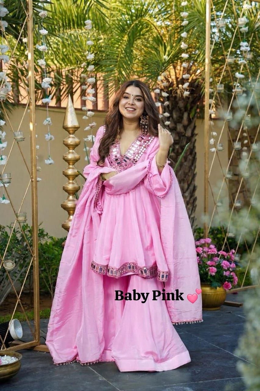 Instagram's Most Viral Super Hit AliyaCut KEDIYA STYLE Real Mirror Work Plazzo Set