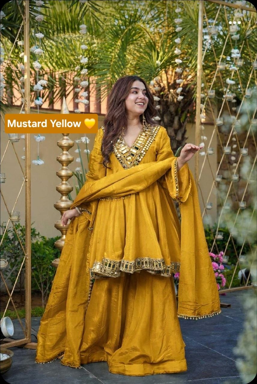 Instagram's Most Viral Super Hit AliyaCut KEDIYA STYLE Real Mirror Work Plazzo Set