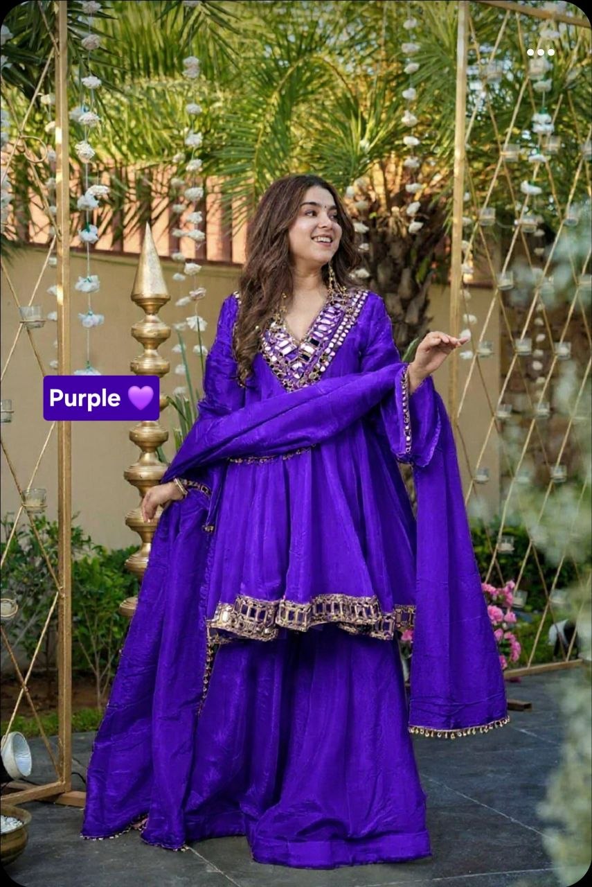 Instagram's Most Viral Super Hit AliyaCut KEDIYA STYLE Real Mirror Work Plazzo Set