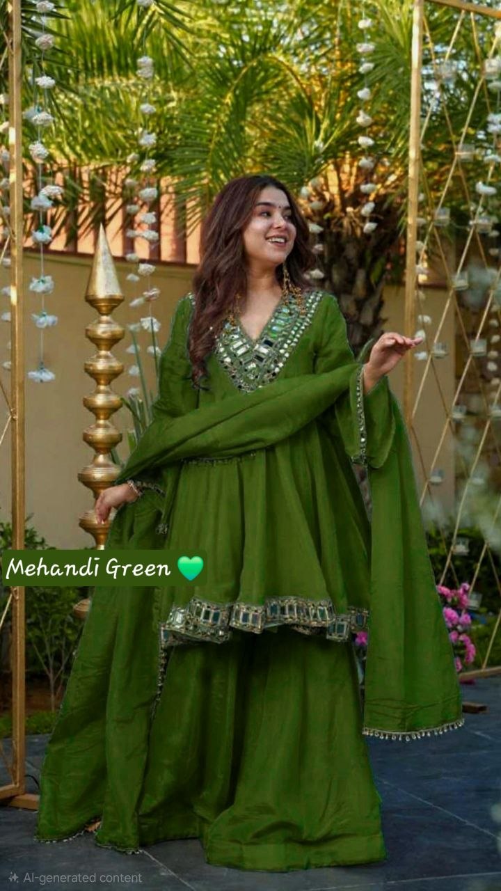 Instagram's Most Viral Super Hit AliyaCut KEDIYA STYLE Real Mirror Work Plazzo Set