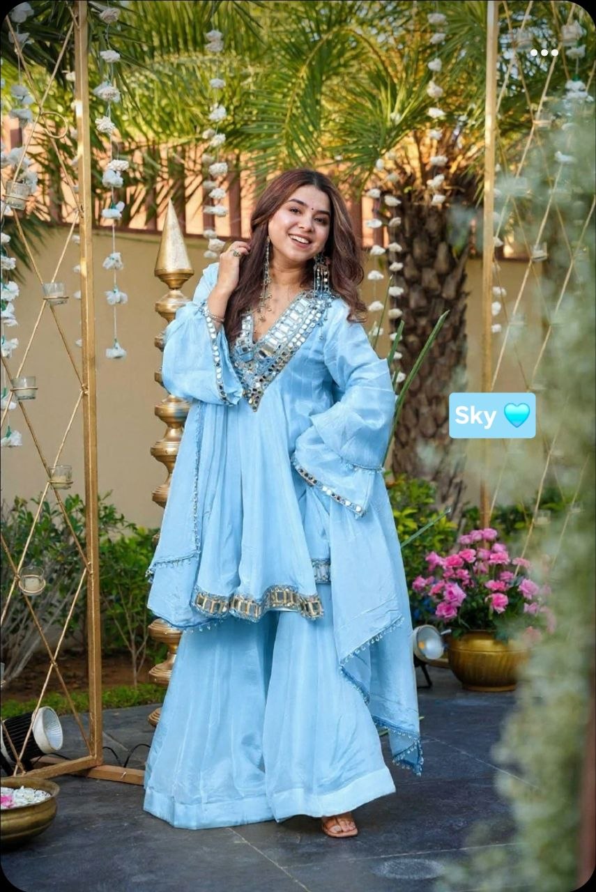 Instagram's Most Viral Super Hit AliyaCut KEDIYA STYLE Real Mirror Work Plazzo Set