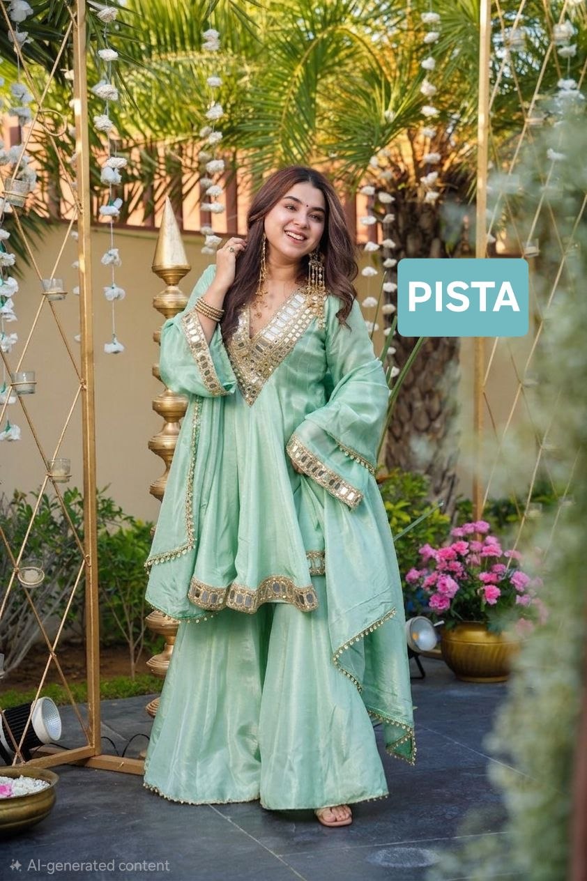 Instagram's Most Viral Super Hit AliyaCut KEDIYA STYLE Real Mirror Work Plazzo Set