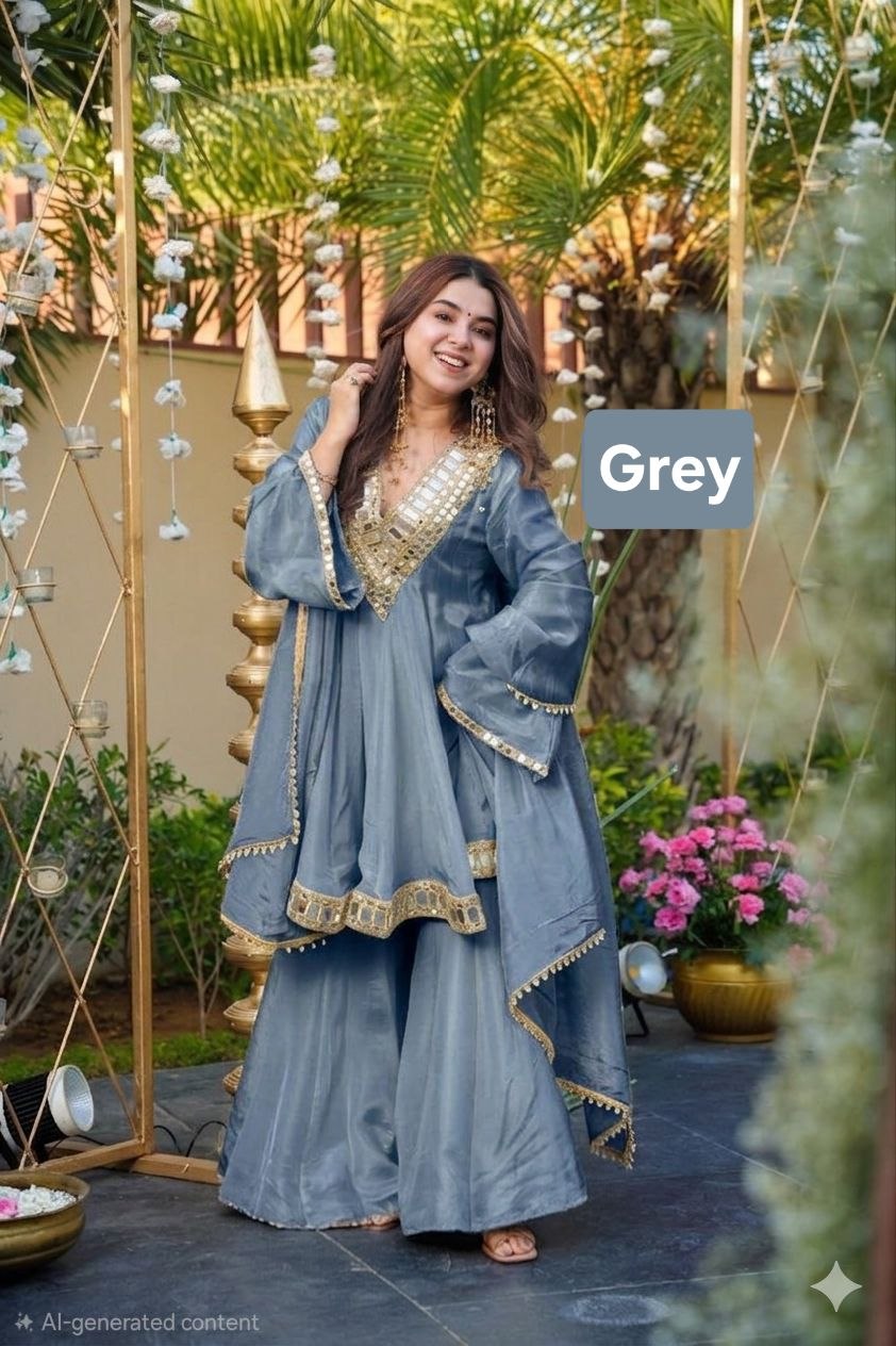 Instagram's Most Viral Super Hit AliyaCut KEDIYA STYLE Real Mirror Work Plazzo Set