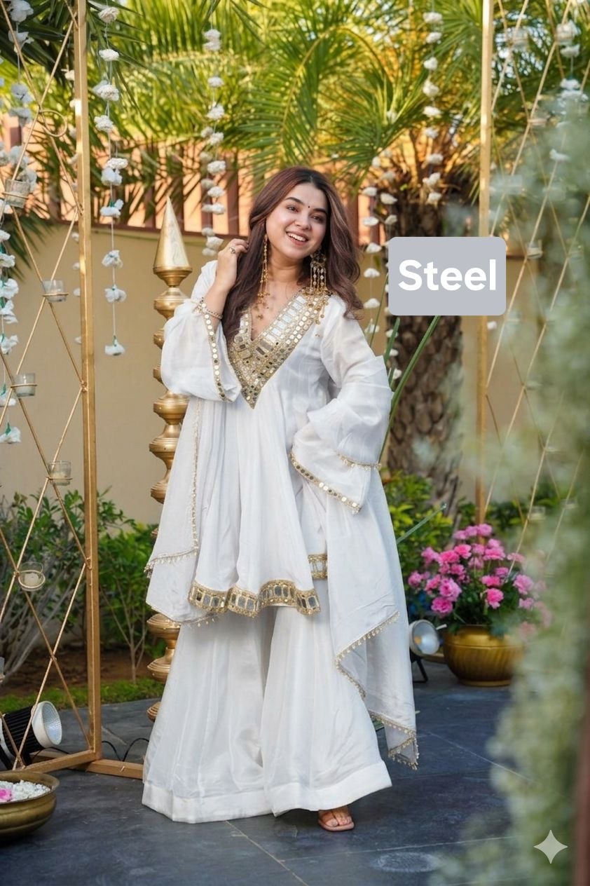 Instagram's Most Viral Super Hit AliyaCut KEDIYA STYLE Real Mirror Work Plazzo Set