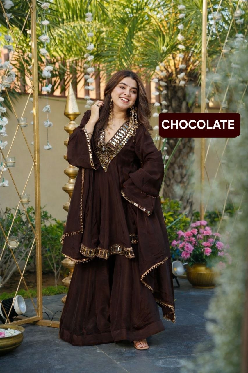 Instagram's Most Viral Super Hit AliyaCut KEDIYA STYLE Real Mirror Work Plazzo Set