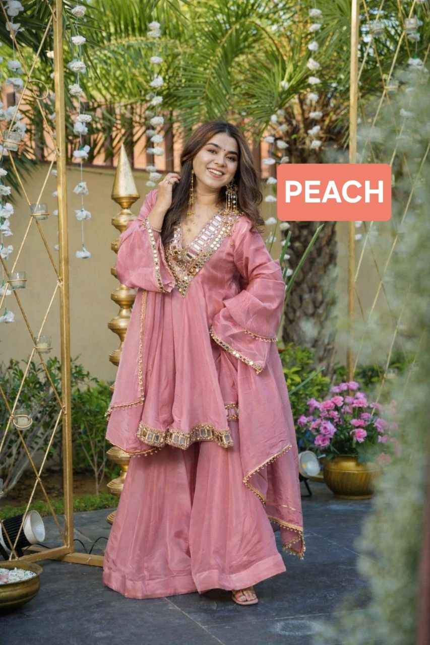 Instagram's Most Viral Super Hit AliyaCut KEDIYA STYLE Real Mirror Work Plazzo Set