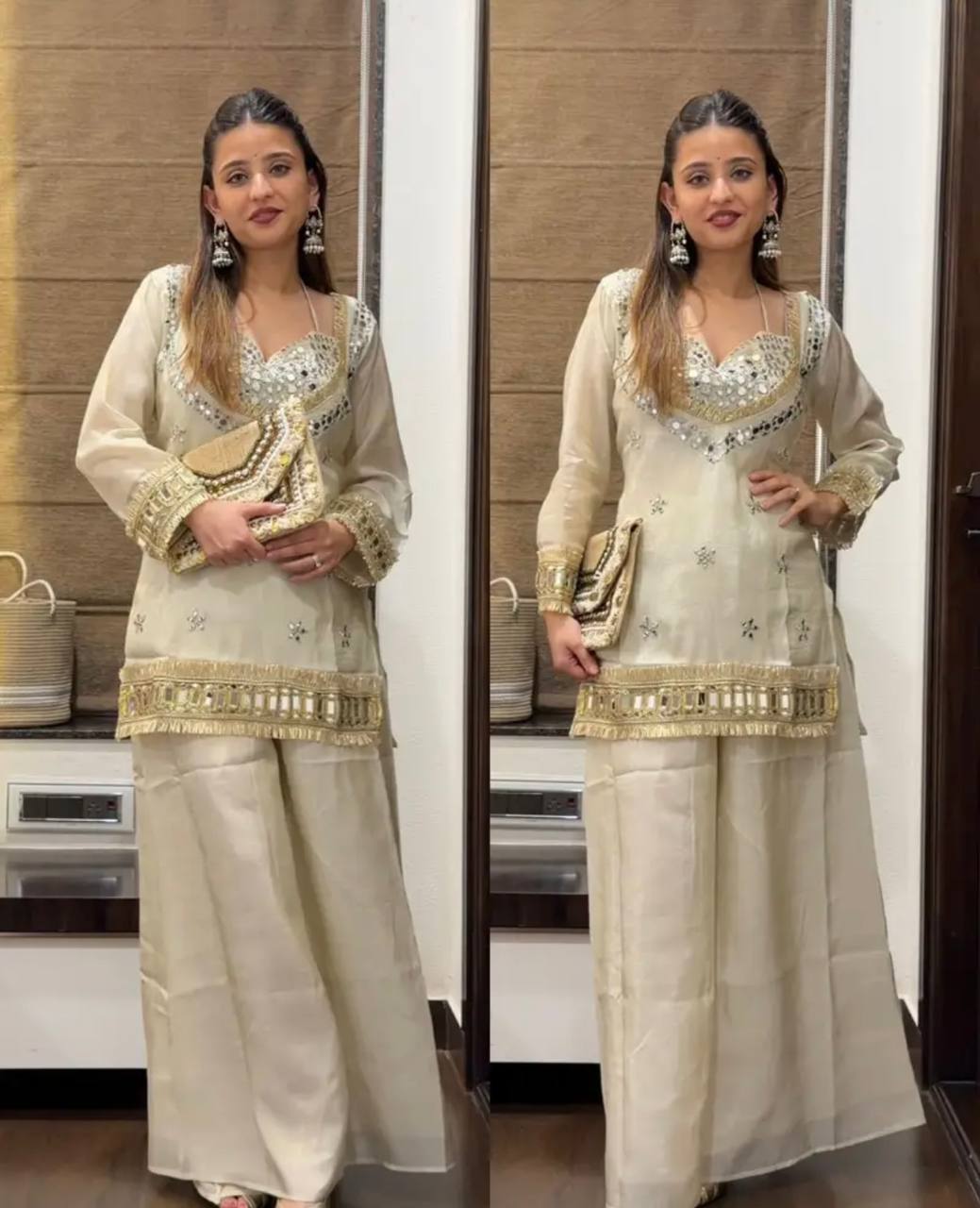 Fendy Silk Mirror Work Sharara Set With Duppata for Women