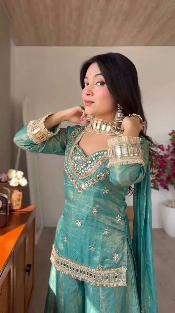 Fendy Silk Mirror Work Sharara Set With Duppata for Women