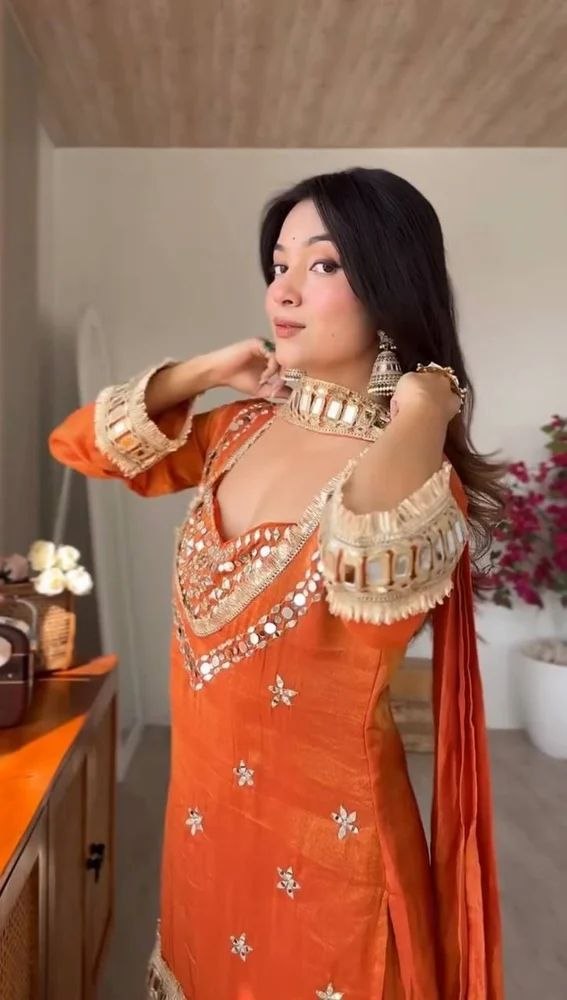 Fendy Silk Mirror Work Sharara Set  With Duppata for Women