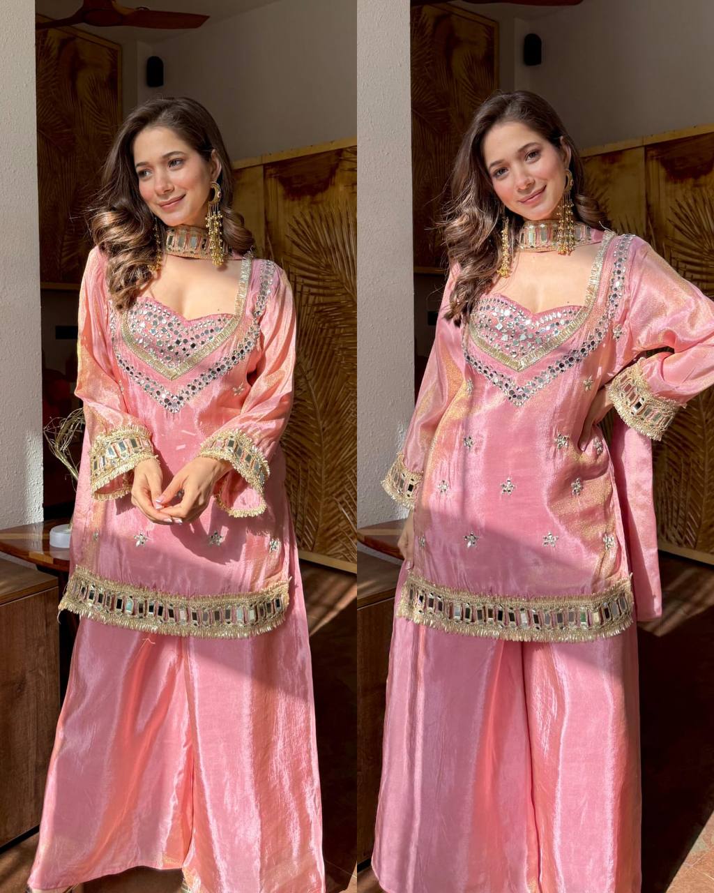 Fendy Silk Mirror Work Sharara Set With Duppata for Women