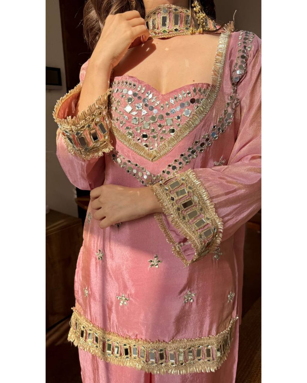 Fendy Silk Mirror Work Sharara Set With Duppata for Women