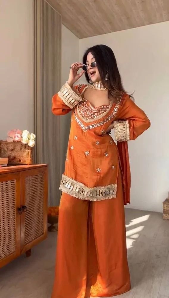 Fendy Silk Mirror Work Sharara Set  With Duppata for Women