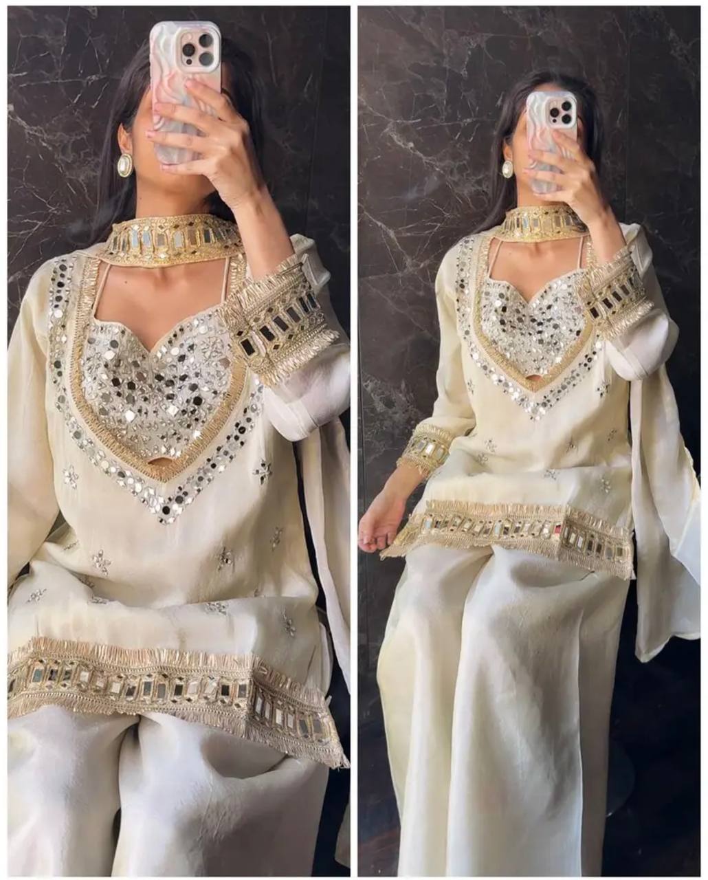 Fendy Silk Mirror Work Sharara Set With Duppata for Women