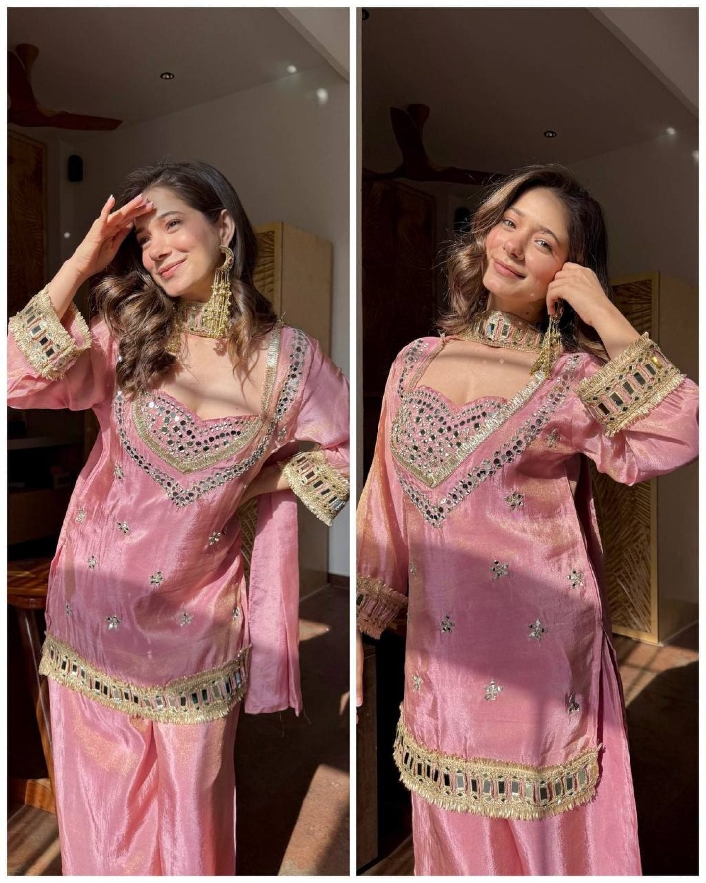Fendy Silk Mirror Work Sharara Set With Duppata for Women