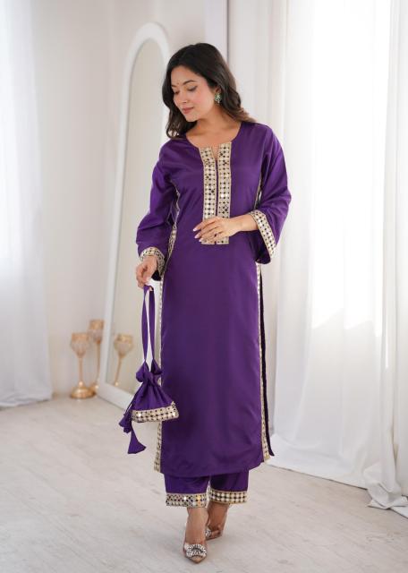 Women’s Designer Kurta Set with Elegant Embroidery & Straight Pants